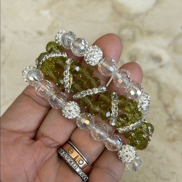 Triple Set of Crystal Beaded Stretch Bracelets - Picture 3 of 9